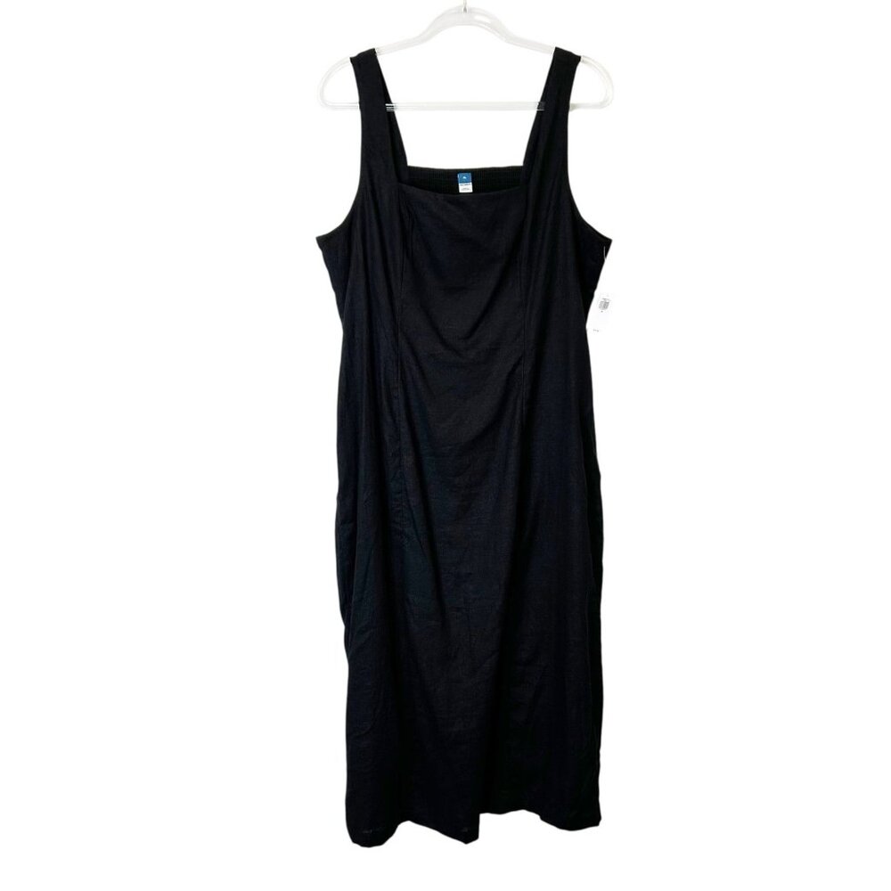 NEW Old Navy‎ Linen Midi Dress Women’s Size XL Black Smocked